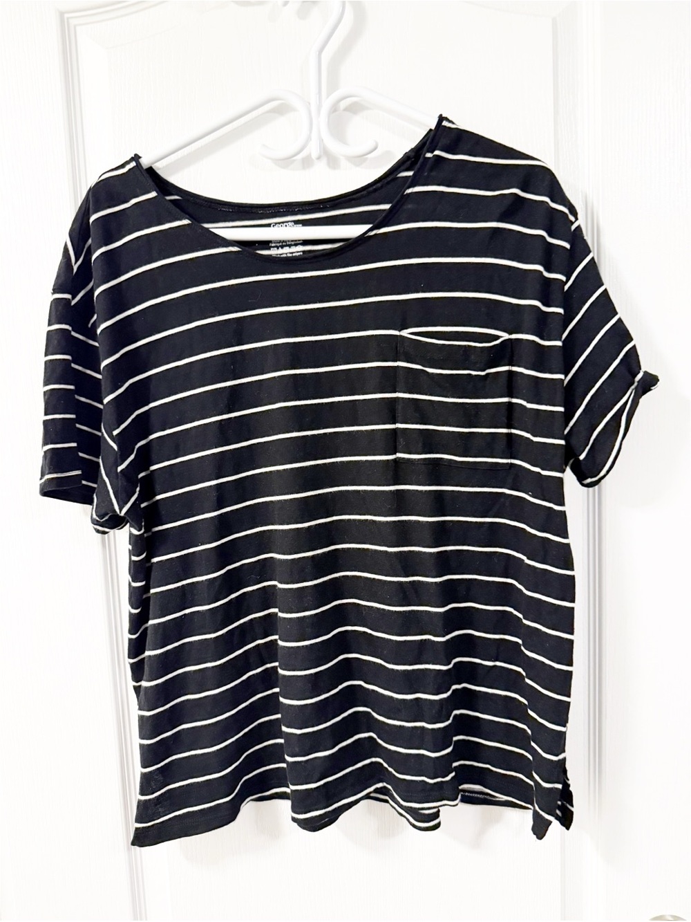 George women’s Black & White Striped Pocket Tee t-shirt large casual summer